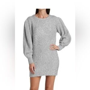 Ronny Kobo Sisilia Metallic Mini Sweater Dress in Silver Size M/L New $338 NEW